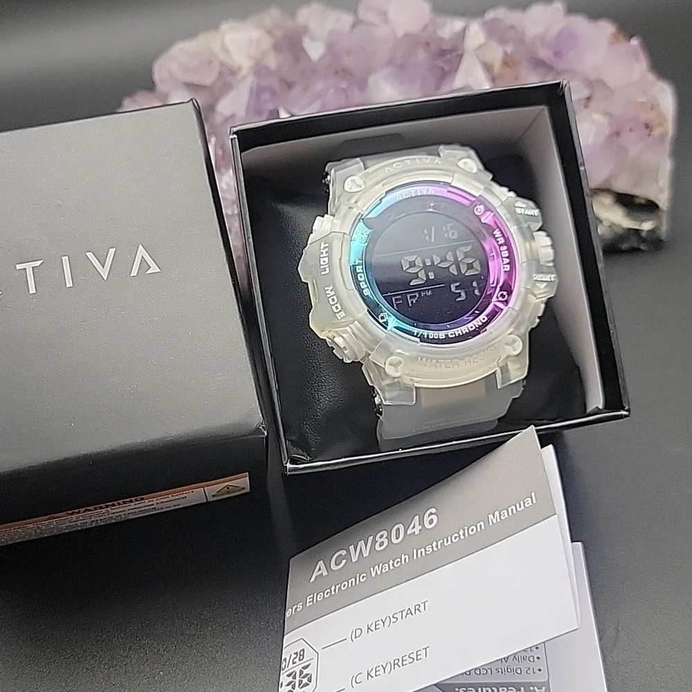 NEW ACW8046-001 Activa Summit X Invicta Mens Digital 50mm White & Clear Watch